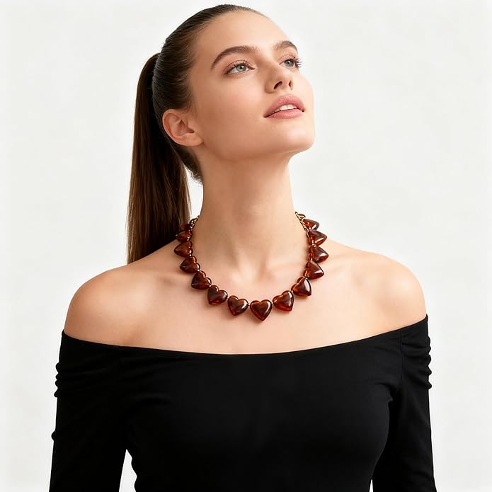 YUJIE Amber Acrylic Heart Choker Necklace for Women Vintage Punk Chunky Necklace Trendy Fashion Accessory