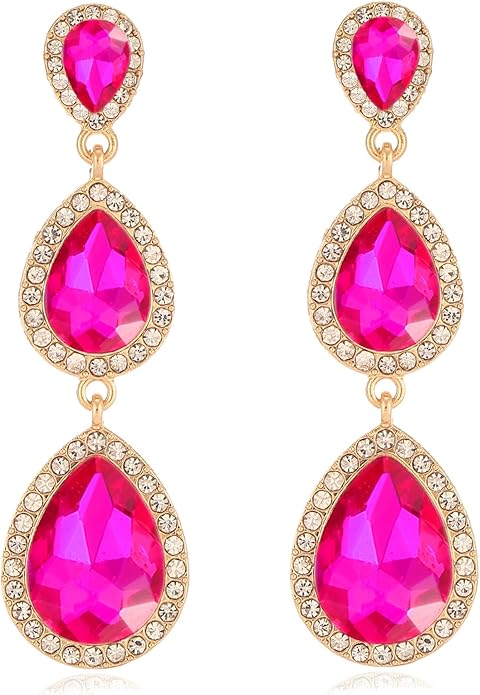 Vintage Rhinestone Teardrop Dangle Earrings Long Dangling Drop Earrings Crystal Chandelier Earrings for Women Wedding Bridal Prom