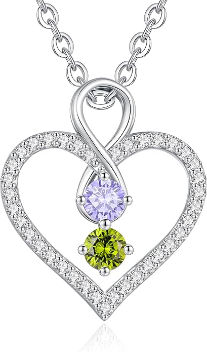 LOUISA SECRET Infinity Double Birthstone Necklace, 925 Sterling Silver Tiny Pendant Heart Necklace for Women Wife Her, Best Jewelry Gift Heart Jewelry Meaningful Gift for Valentine's Day, Christmas, Birthday Anniversary