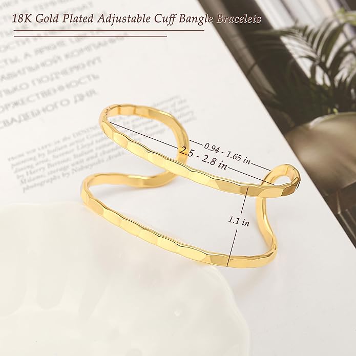 PERNNLA PEARL Dainty Gold Bar Bracelet for Women Simple Delicate Thin Cuff Bangle Hook Bracelet 18K Gold Plated Handmade Minimalist Jewelry