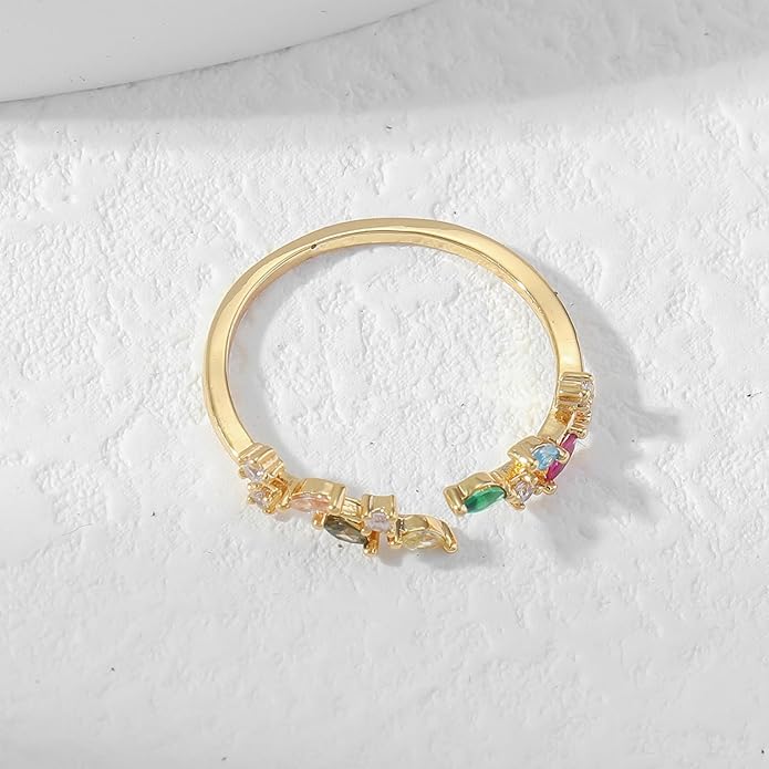 Gold Rings Non Tarnish Silver Adjustable Rings for Women Cubic Zirconia Leaf Ring Dainty Silver Stackable Ring for Women