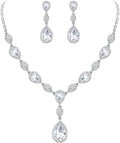 EleQueen Women's Cubic Zirconia Teardrop Y-Necklaces Dangle Earrings Jewelry Sets for Brides Bridesmaids