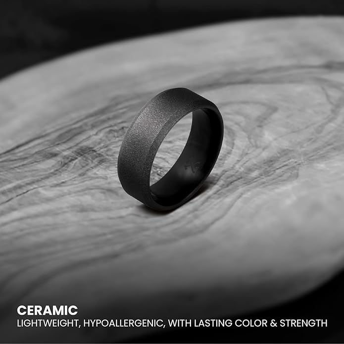 Manly Bands: Mens Black Plated Tungsten and Black Zirconium Wedding Bands and Rings - Comfort Fit and Stylish Black Rings for Men, Free Silicone Ring Included