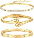 PDWZNBA 18K Gold-Plated Bracelet Set – Floral Clover, Tennis, Chunky Adjustable Twist Cuff, Classic Gold-plated Bangle Stainless Steel, Non Tarnish, Stackable Bracelet Gift for Women