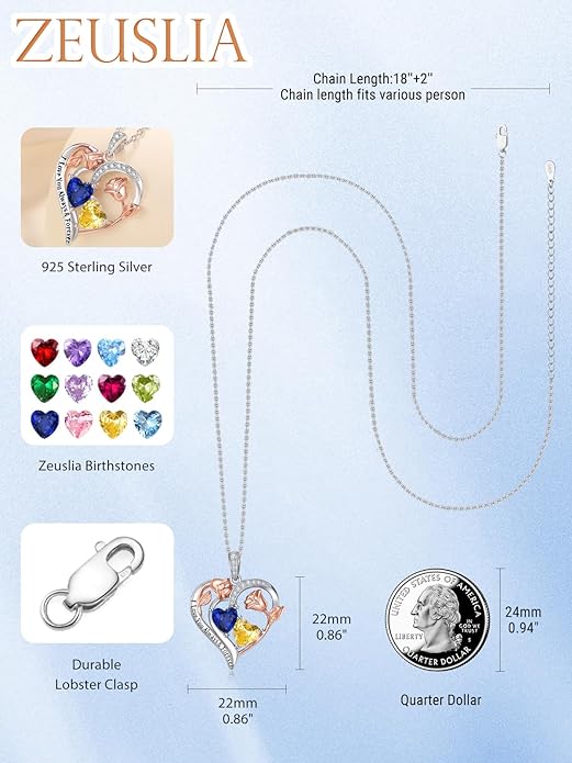 Valentine's Day Gifts for Wife 925 Sterling Silver Double Birthstone Pendant Necklaces I Love You for Always and Forever Necklace Anniversary Birthday Gifts for Wife Girlfriend Mom Her