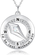 FANCIME Sterling Silver Compass Birthstone Necklaces Fine Jewelry Anniversary Birthday Gifts for Women Her Wife Mom