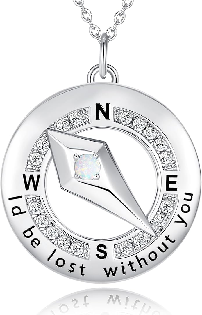 FANCIME Sterling Silver Compass Birthstone Necklaces Fine Jewelry Anniversary Birthday Gifts for Women Her Wife Mom