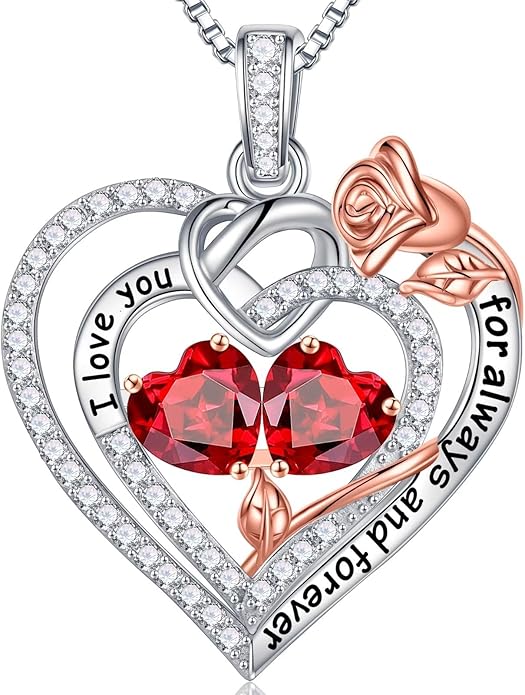 Iefil Valentines Day Gifts for Her Wife - 925 Sterling Silver Double Birthstone Necklace, Anniversary Birthday Gifts for Women, Jewelry Gift for Wife Girlfriend Mom Her