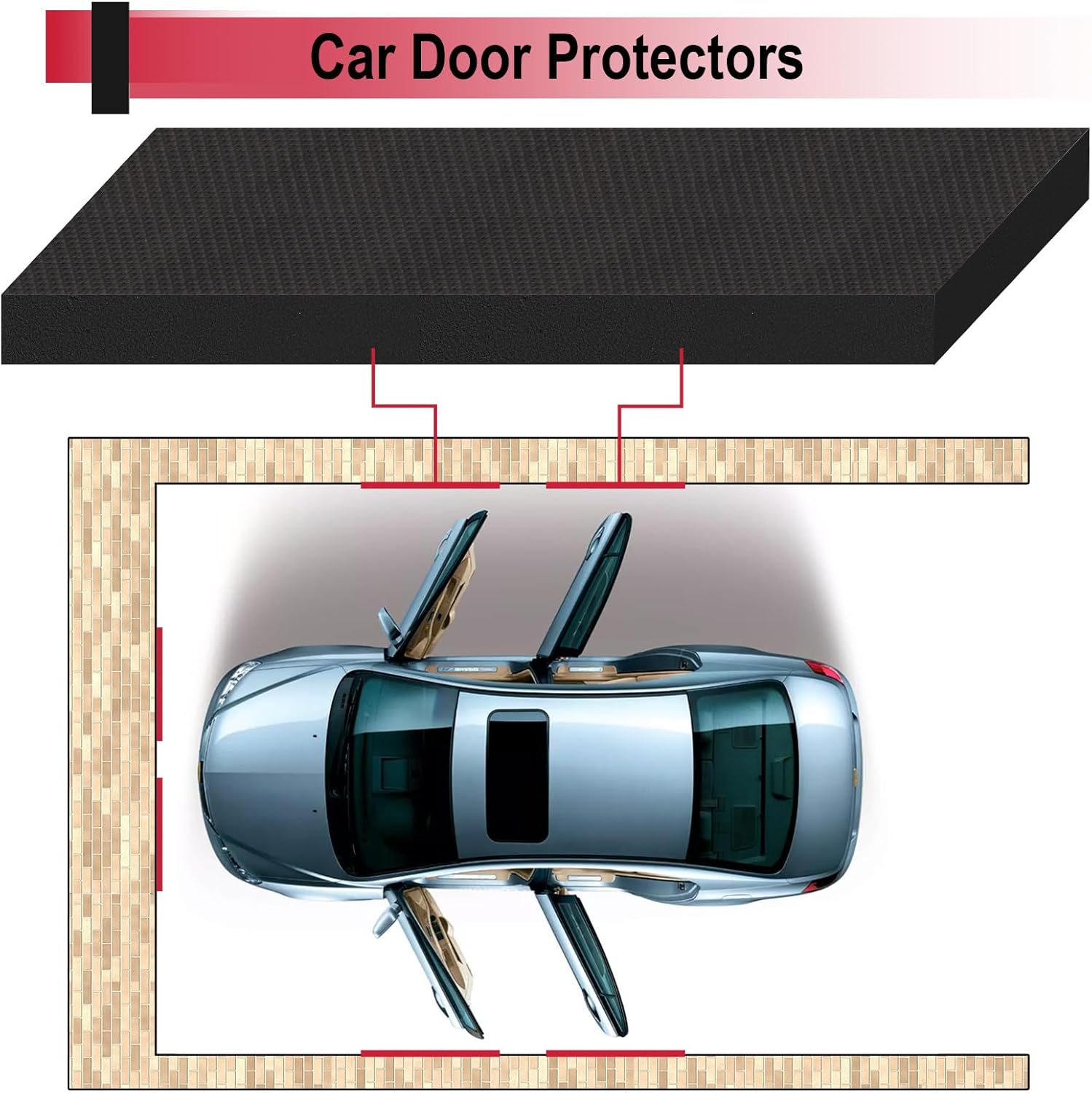 Garage Wall Protector for Car Doors, Garage Wall Bumper, Waterproof Garage Anti-Collision Strip, 15.74" x 5.9" x 0.7" Self Adhesive EVA Foam for Collision Protection (2 Pack)