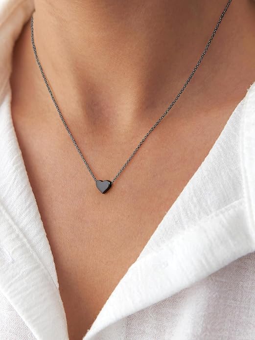 ChicSilver Personalized 925 Sterling Silver Dainty Small Heart/Star/Moon/Dot/Triangle Pendant Necklace for Women, Silver/Gold/Rose Gold/Black (with Gift Box)