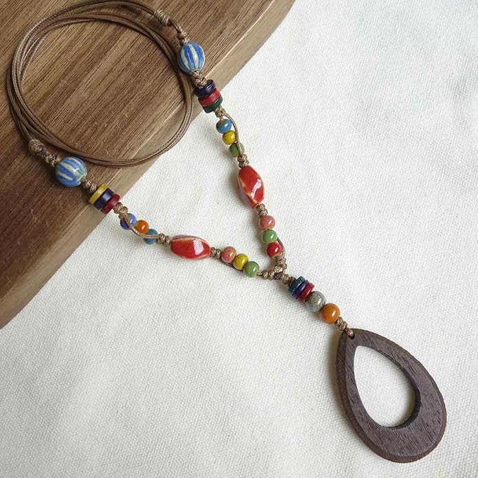 Boho Style Colorful Ceramic Bead Strand Necklace Adjustable Bohemian Jewelry Gift for Women, Fashion Clothing Matching Necklace