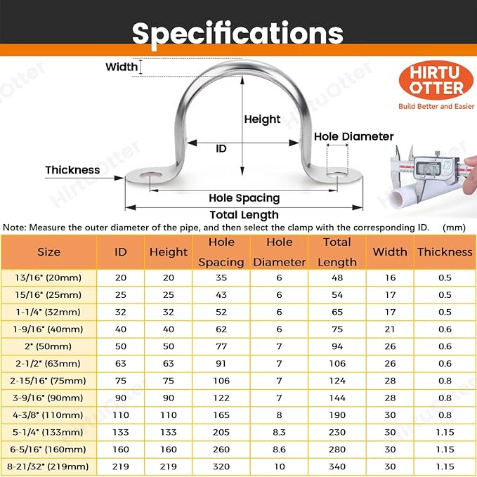 50 PCS 13/16 Inch, 304 Stainless Steel Extra Wide Pipe Clamps, Heavy-Duty Two - Image 8