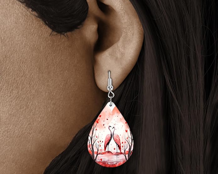 Teardrop Wood Earrings Light Weight Printed Image Dangle Jewelry, Fun and Funky