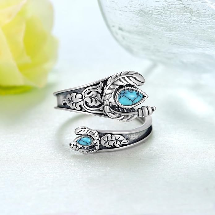 Spoon Rings for Women 925 Sterling Silver Turquoise Spoon Rings Vintage Thumb Rings Jewelry Gifts for Women Men