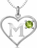 Silver Sterling Necklace Initial Letter A-Z Birthstone for Women – Personalized Custom Jewelry Pendant with Heart Design Customized Dainty Charm for Wife Girlfriend Mom – 18" Box Chain