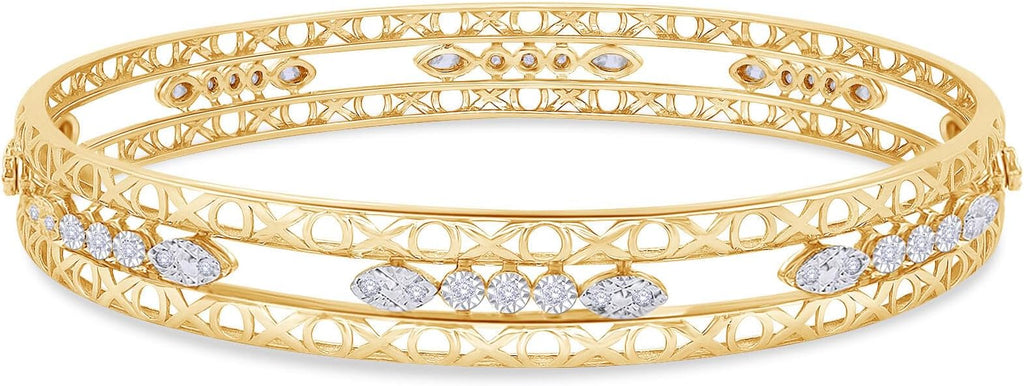 Bangle Bracelets for Women 0.25 Carat (ctw) Round Lab Grown Diamond Miracle Set 3-Row Cuff Bangle Bracelets In 14K Gold Over Sterling Silver Jewelry Gifts For Her Size-7.00 to 8.00 Inch