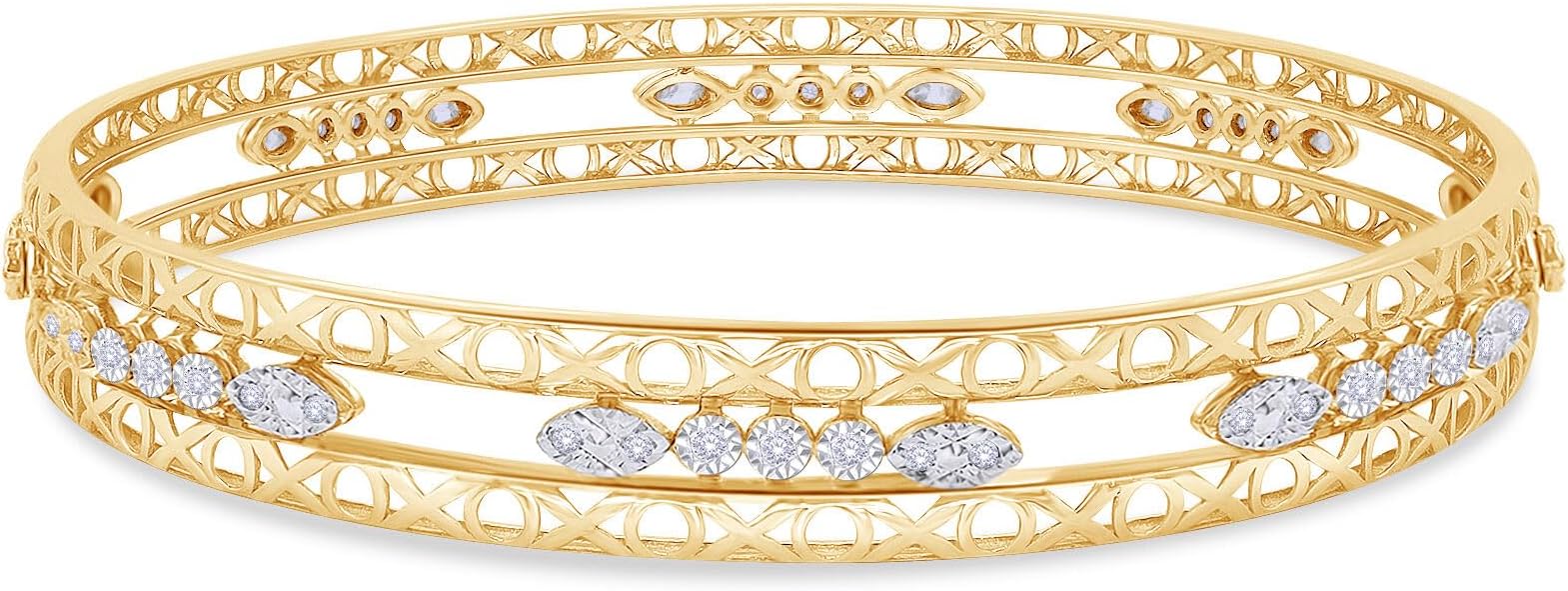 Bangle Bracelets for Women 0.25 Carat (ctw) Round Lab Grown Diamond Miracle Set 3-Row Cuff Bangle Bracelets In 14K Gold Over Sterling Silver Jewelry Gifts For Her Size-7.00 to 8.00 Inch