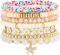 Heishi Beaded Stretch Bracelets for Women Stackable Polymer Clay Beads Bracelets Friendship Boho Summer Beach Bracelet Jewelry Set