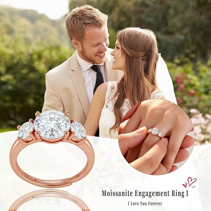 Engagement Rings for Women, Wedding Band for Women，Brilliant D Color VVS1 Clarity Lab Created Rings 14K White Gold Vermeil Ring for Women Jewelry Gifts Adjustable Ring 4-10
