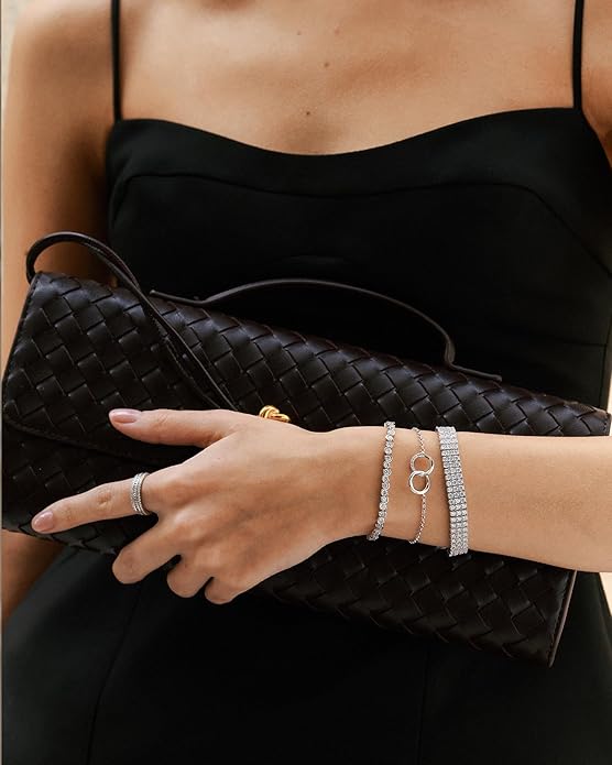 FANCIME Moissanite Tennis Bracelet 11.88 Carats 3-Row 925 Sterling Silver Tennis Bracelet 2.5 mm D Color VVS1 Round Cut Moissanite Bracelet for Women 7.5"