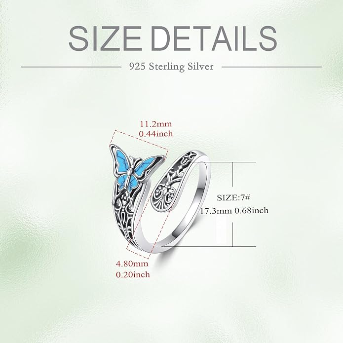 VONALA Dragonfly/Butterfly/Tree of Life/Sunflower Ring for Women 925 Sterling Silver Adjustable Turquoise Ring Flower Antique Jewelry Gifts