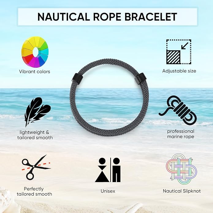 TempBeau Nautical Braided Rope Bracelets Set - 6 Pcs Adjustable Braided Cord Bracelet, Handmade Navy Marine String Bracelet with Metal Knot, Men Women Braided Bracelets Gifts