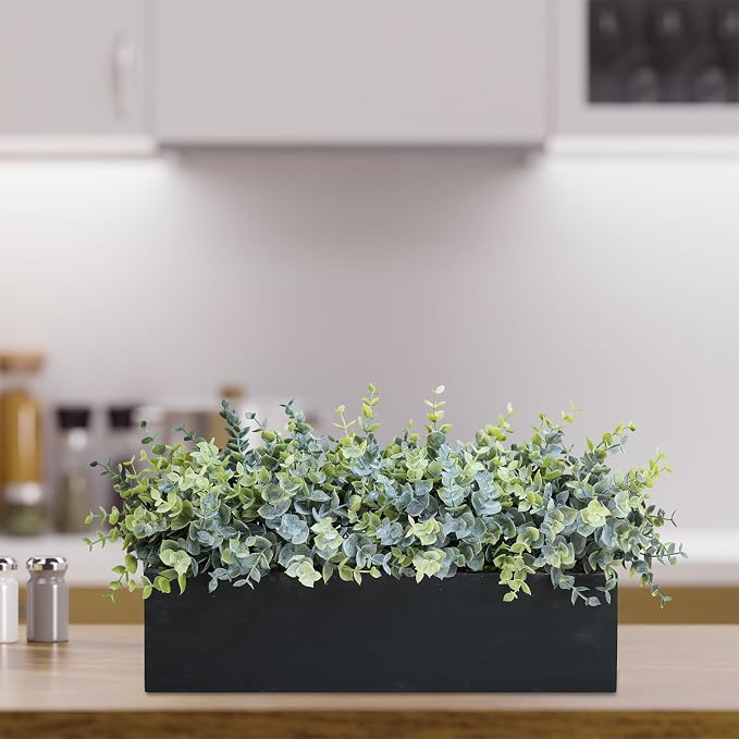 Winlyn 14" Artificial Eucalyptus Arrangement Faux Eucalyptus Plants in Black - Image 6