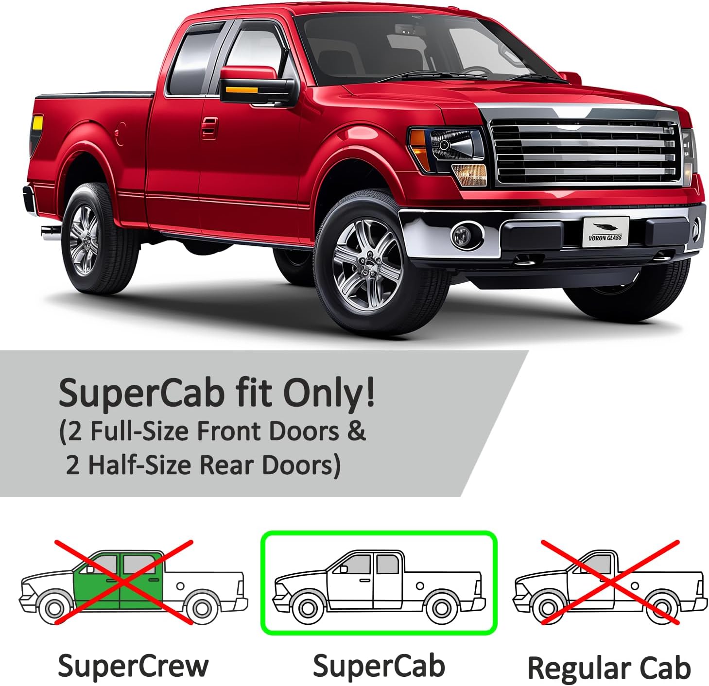 Voron Glass in-Channel Extra Durable Rain Guards for Ford F150 2004-2014 SuperCab, Window Deflectors, Vent Window Visors, 4 Pieces - 230181