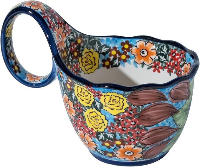 ALMA Handpainted Blue Floral Soup Bowl - Image 2