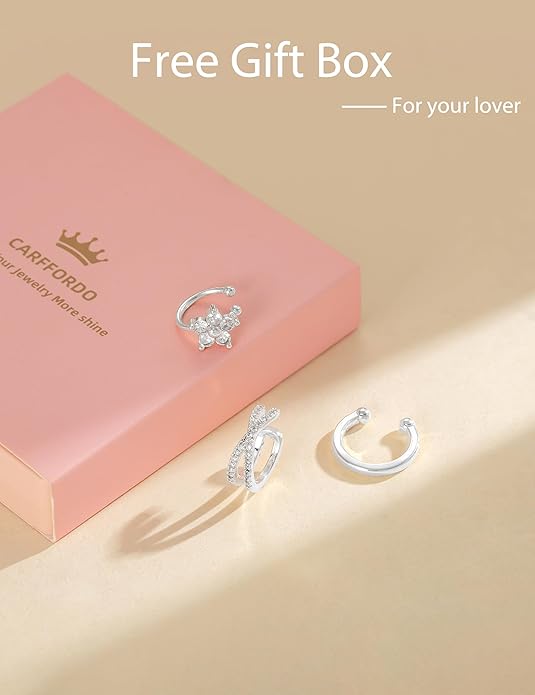 3Pcs Ear Cuffs Non Piercing for Women - Trendy 14K Gold Plated Cuffs Earrings with Cubic Zirconia - Dainty Clip On Cartilage Earring Jewelry