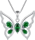 YL Women's Butterfly Necklace 925 Sterling Silver Flower Rose Pendant Birthstone Halo Jewelry