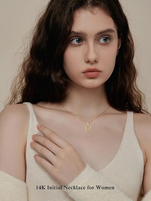 14k Gold Initial Necklace for Women, Solid Gold Moissanite Letter Pendant Necklaces Jewelry for Her Birthday Valentines Day Gifts for Mom Wife Christmas Gifts for Girlfriend Sister