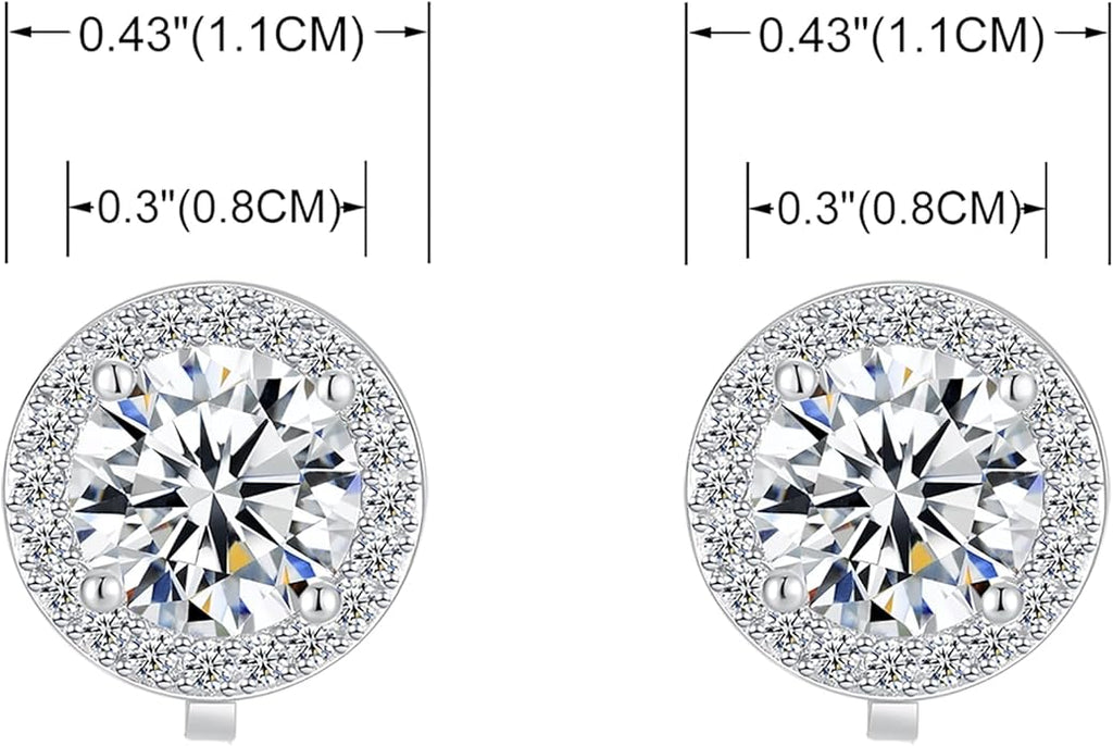 YOQUCOL 8MM Cubic Zirconia Crystal Clip On Stud Earrings Round Non Pierced Earrings for Women