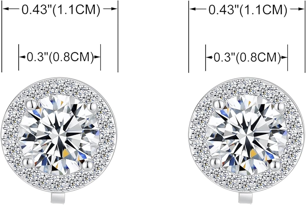 YOQUCOL 8MM Cubic Zirconia Crystal Clip On Stud Earrings Round Non Pierced Earrings for Women
