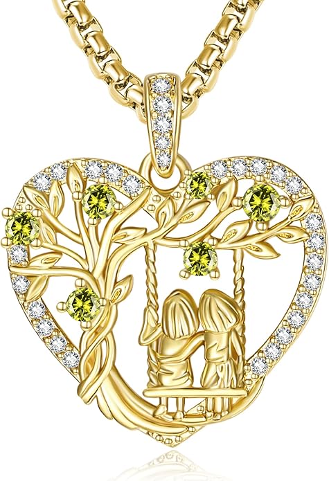 14K Gold Tree of Life Necklace for Sister Christmas Gifts from Sister,Heart Jewelry with Birthstone Pendant for Women Female Friendship Forever My Friend