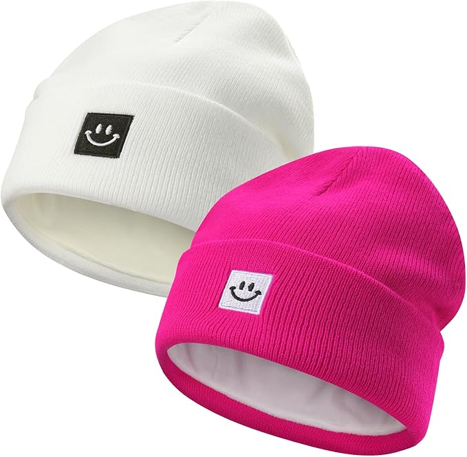 MaxNova 2 Pack Baby Beanie Fleece Lined Knit Toddler Hat for Girls Boys 0-8 Years