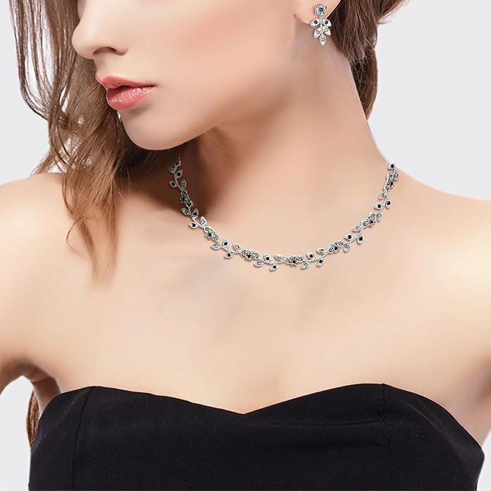BriLove Wedding Jewelry Set for Women Bride, Gorgeous Stunning Crystal Flower Leaf Cluster Choker Necklace Link Bracelet Stud Earrings Bridal Bridesmaid