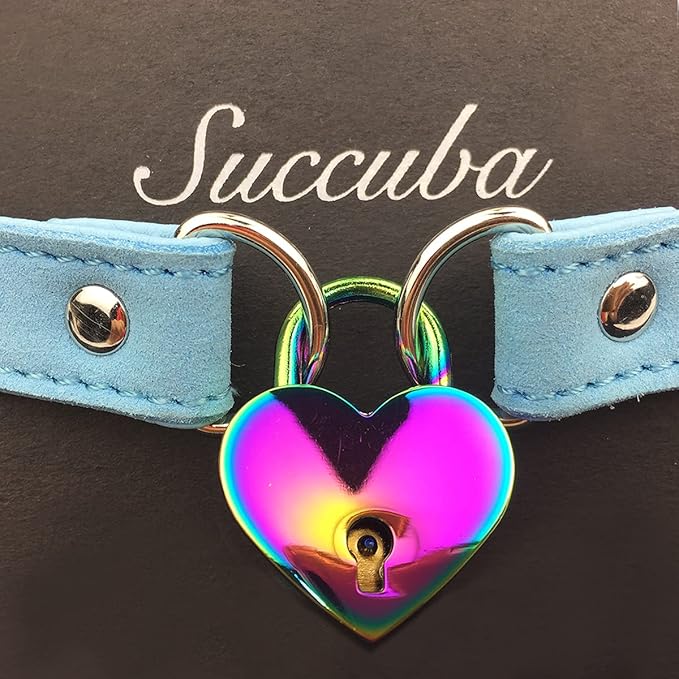 Succuba Padlock Choker Collar Necklace with Lock and Key Heart Lock Choker for Women and Men (G, 16)