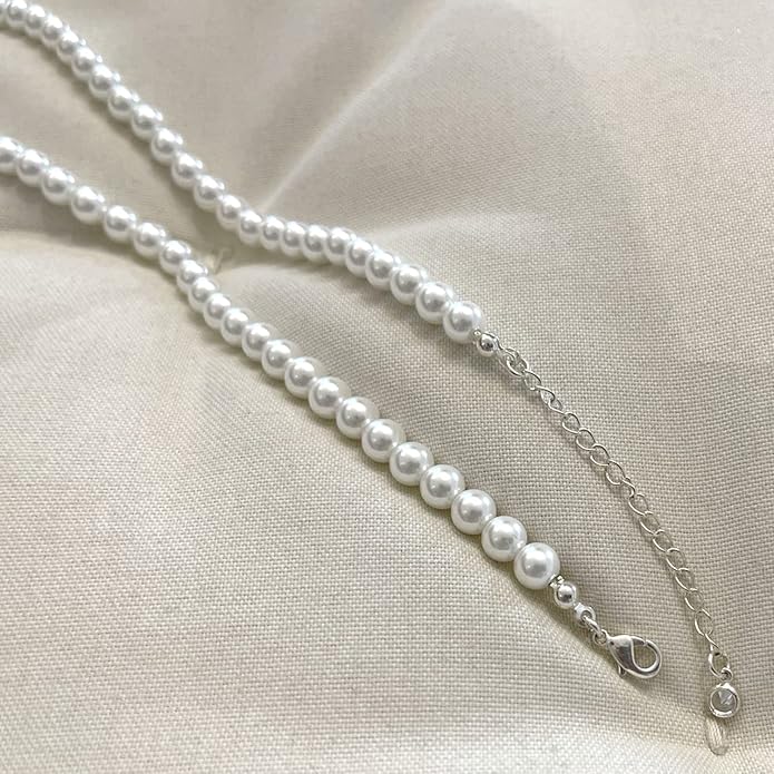 Zeffy Pearl Necklace 4MM/6MM/8MM Dainty Round Imitation Pearl Choker Necklace Wedding Pearl Necklace Delicate Jewelry for Women Simple Bridesmaid Jewelry Gifts