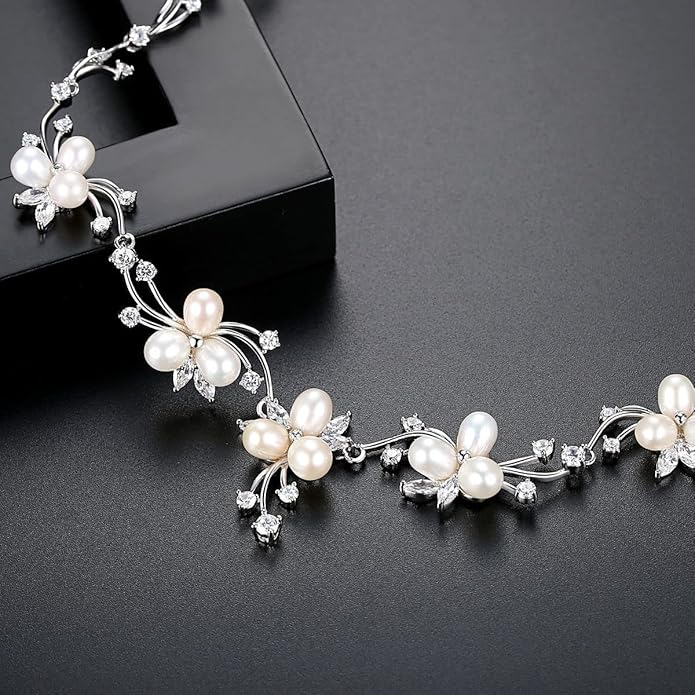 14K Gold & Freshwater Pearl Jewelry Set, Natural Crystal Necklace & Pearl Dangle Earrings, Luxury Bridal/Wedding Fashion Accessory