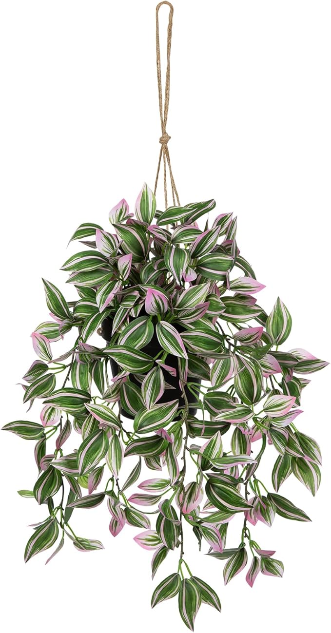 Briful Fake Hanging Plants 17.7" Faux Watermelon Peperomia Silk Plants by Briful