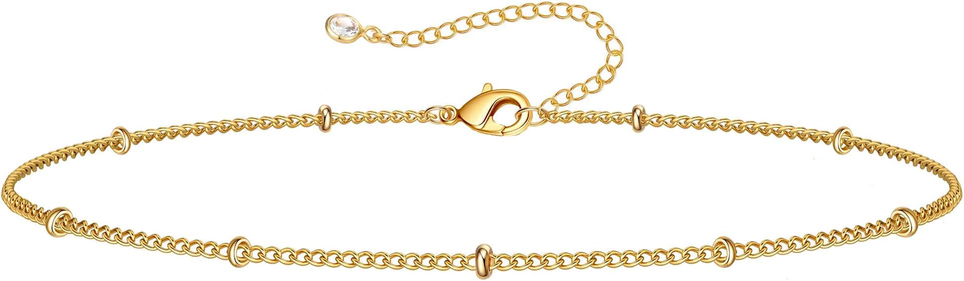 Dainty Layered Gold Chain Bracelet for Women 14K Gold Plated Handmade Adjustable Bracelet Satellite Beads Oval Mariner Figaro Link Chain Bracelets Minimalist Layering Stacking Jewelry Gift for Women