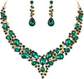 BriLove Women's Wedding Bridal Austrian Crystal Teardrop Cluster Statement Necklace Dangle Earrings Jewelry Set