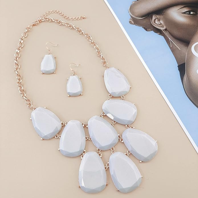 Firstmeet Chunky Bubble Statement Collar Necklace with Earrings for Women