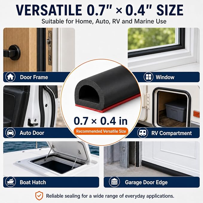 40FT Silicone Weather Stripping Door Seal, 0.7 x 0.4 Inch - Image 7