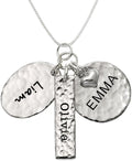 Chic and Modern Love Personalized Sterling Silver Name Necklace with 3 Customized Discs. Hand Finished and with a 925 Sterling Silver Heart. Choice of Chain. Gifts for Her, Mother, Grandmother, Wife