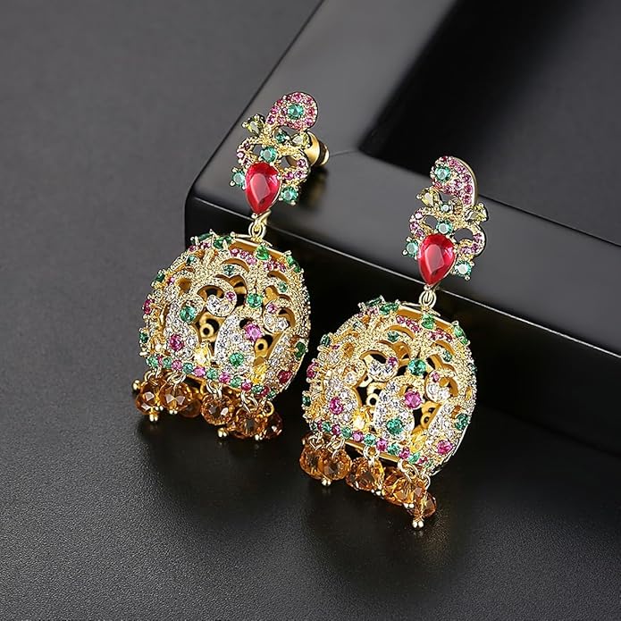 14K Gold Crystal Chandelier Earrings for Women,Vintage Court Style Yellow Crystal Tassel Long Drop Earrings,Fashion Earrings Jewelry Gift for Her