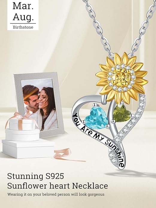 Valentine's Day Gifts for Wife 925 Sterling Silver Double Birthstone Pendant Necklaces I Love You for Always and Forever Necklace Anniversary Birthday Gifts for Wife Girlfriend Mom Her
