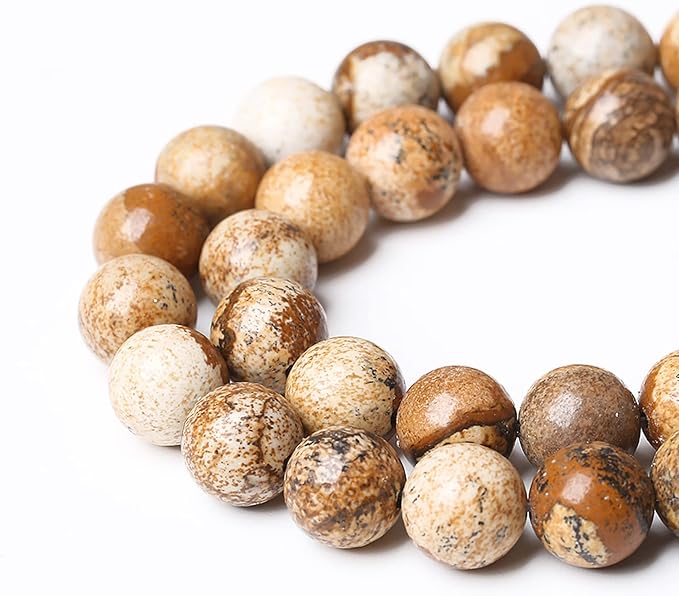Natural Picture Jaspers Stone Beads Round Smooth Gemstones Loose Spacer Beads for Jewelry Making DIY Necklaces Bracelets 12mm 32pcs 15"