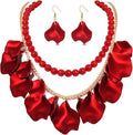 Flower Petal Necklace Earrings Set Layered Statement Beaded Jewelry Set for Women Summer Necklace Earrings